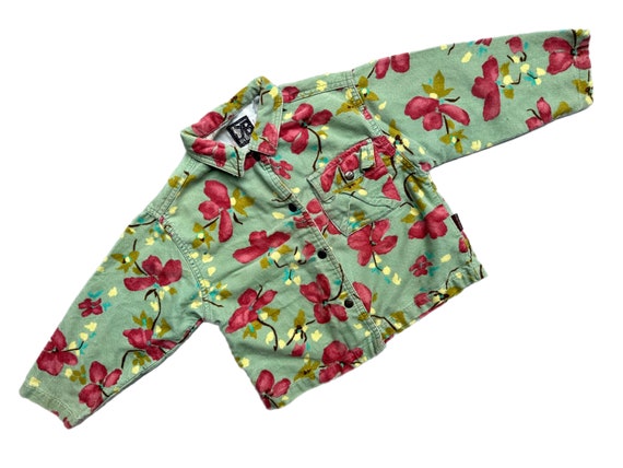 Vintage Green Velvet Floral French Jacket 1990s Girl 3-4 Years 