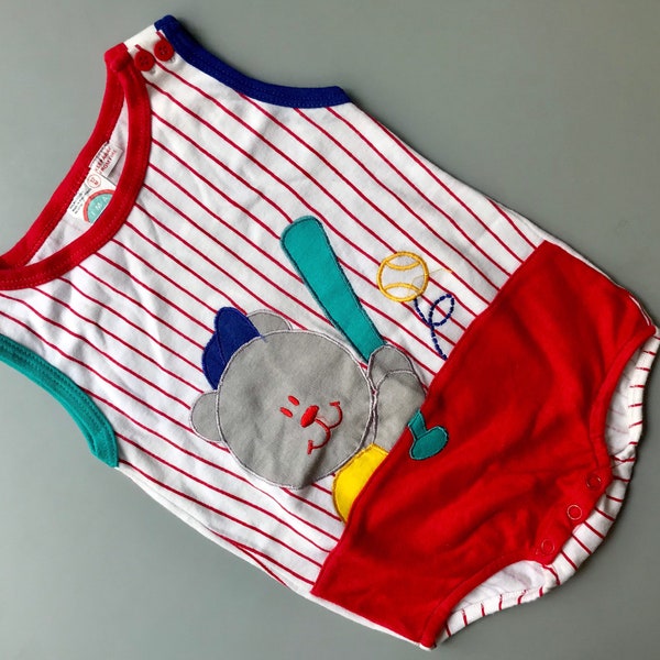 Vintage Hush Puppies playsuit 9-12 months baseball baby boy girl sleeveless 1990s retro romper all in one