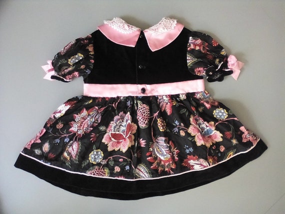 Velvet floral pink satin dress baby girl 9-12 mon… - image 2