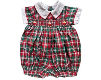 Vintage baby girl plaid romper playsuit 1990s vivid 3-6 months summer