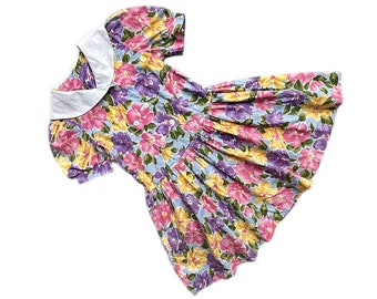 Bright floral vintage dress 1990s girl 5-6 years