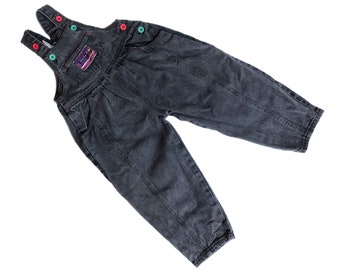 Vintage black denim overalls boy girl 18-24 months dungarees 1990s unisex