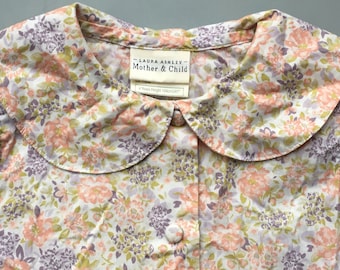 Camicia floreale per ragazze vintage Laura Ashley età 3-4 anni 1980 viola pesca