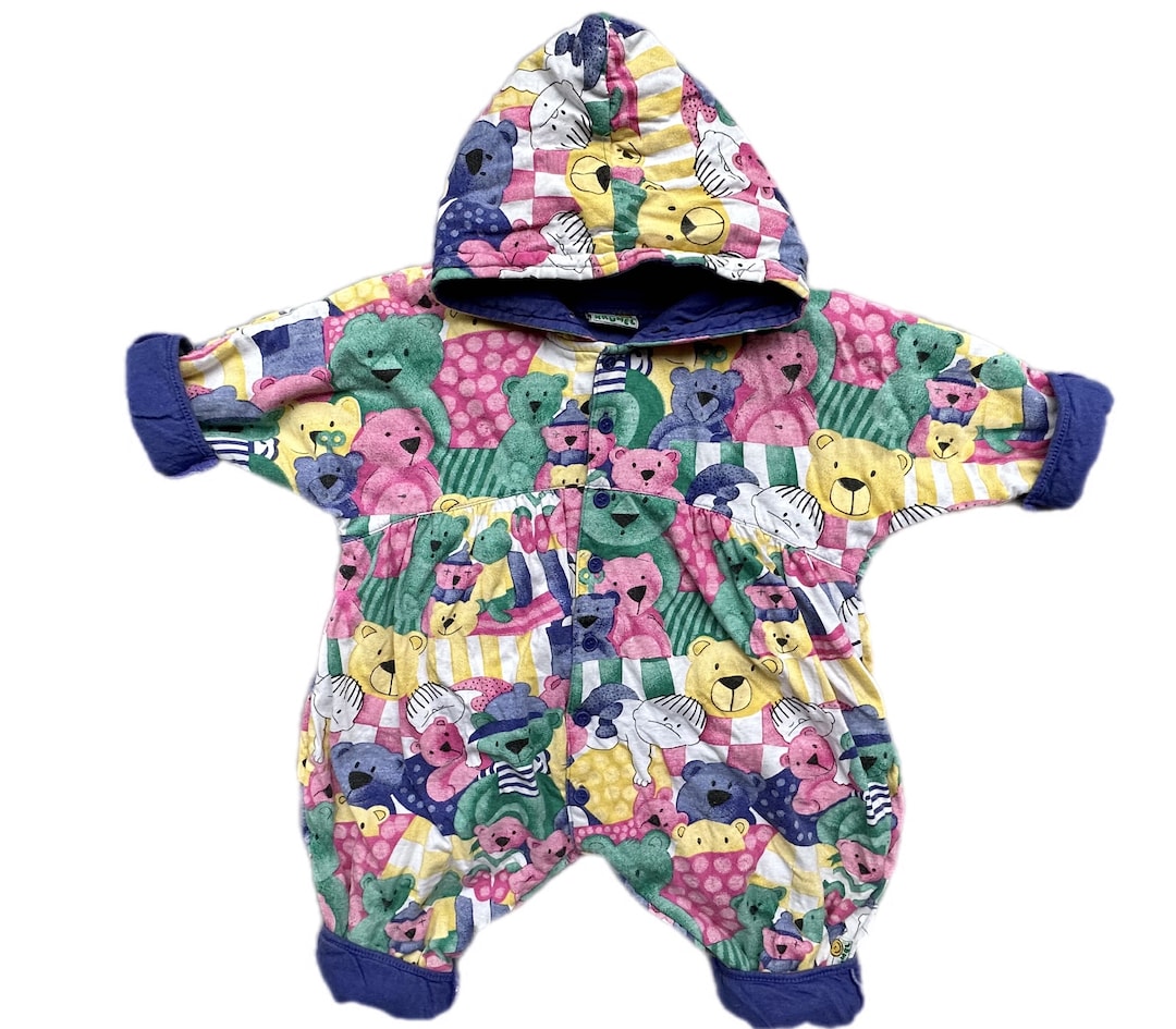 Vintage Baby Girl Pramsuit 1218 Months Girl 1990s Pastel Teddy Bear