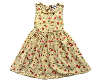 Vintage dress girl bright yellow summer 3-4  floral retro sleeveless