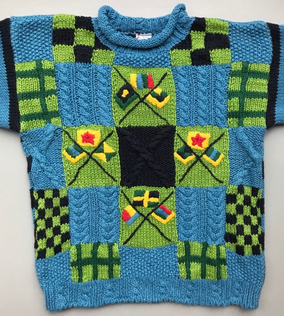 Vintage Berek 1992 Oklahoma Hand gebreide trui Kids Maat 2 Novelty Football Indiaas Kleding Jongenskleding Babykleding voor jongens Truien 