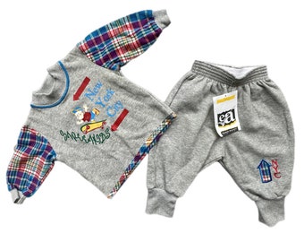 Vintage baby boy track suit outfit 6-9 9-12 months Retro sports sweatshirt trousers  1990s
