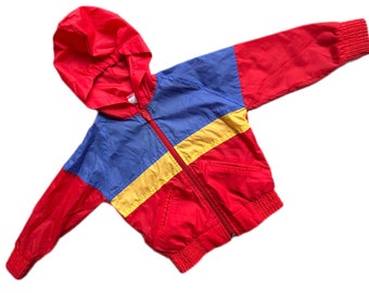 Vintage windbreaker boy girl 2t 2-3 years kids retro colour block 1990s lightweight jacket blue red