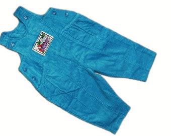 Vintage 1980s teal corduroy overalls baby girl boy 6-9 months dungarees retro