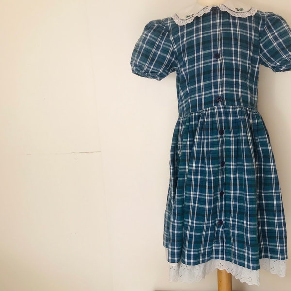 Retro Navy Blue Plaid Dress for Girls