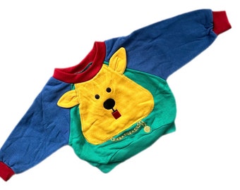 Vintage colour block sweatshirt bear bright primary colour baby 12-18 months 1990s boy girl