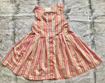 filles vintage Laura Ashley robe 3-4 ans été rose rayure dentelle florale rétro années 1980