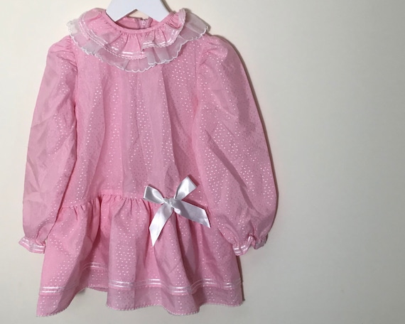 Pink vintage dress girl 2t age 2-3 years hearts s… - image 1