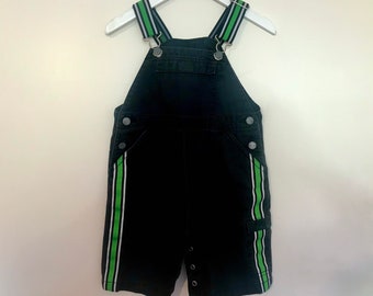 Vintage shortalls 12-18 months black neon green shortalls baby boy girl short overalls retro summer 1990s