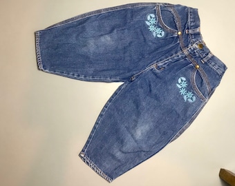 Vintage 1990s baby bubble jeans girl denim trousers 9-12 months floral embroidered