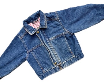 Vintage denim jacket 1990s girl boy 2-3 years 2t bright lined retro