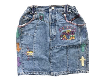 Vintage denim mini skirt 1990s girl 11-12 years retro blue