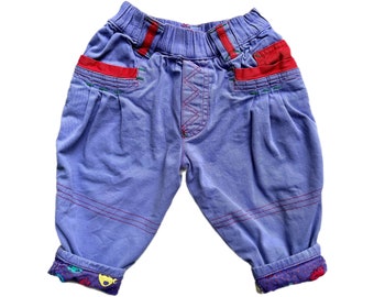 Vintage 1990s colour block purple baby girl trousers 9-12 months boy jeans denim