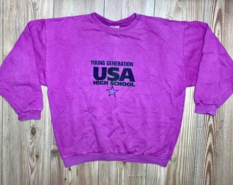 Vintage 1990s bright girl boy purple sweatshirt 14 15 16 years sweater retro small women’s