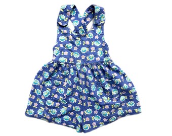 Vintage Gymboree floral playsuit blue girl shortalls 2-3 years 2t 1990s summer