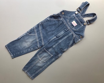 Vintage 1990s denim overalls baby boy girl retro dungarees 18-24 months 1990s pockets