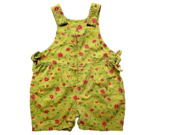 Vintage floral playsuit bright girl shortalls 2-3 years 2t dungarees overalls 1990s summer