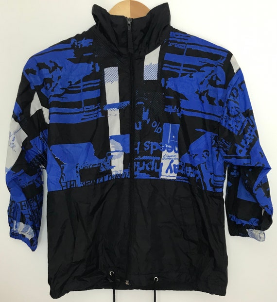 Vintage colour block raincoat windbreaker boy girl 7-8 years kids blue black 1990s retro lightweight Clothing Unisex Kids Clothing Jackets & Coats 