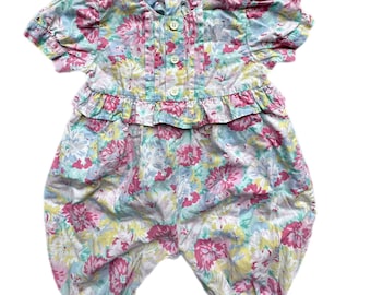 Vintage baby girl floral romper Playsuit 1980s pink 3-6 months