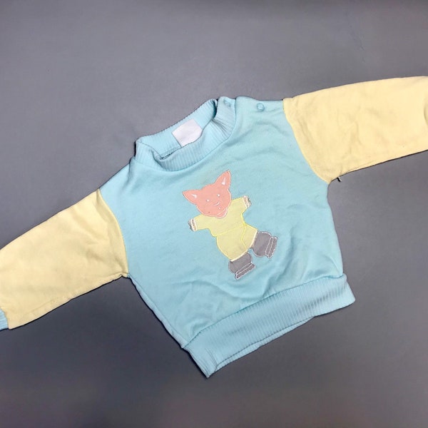 Vintage pastel color block vintage sweatshirt baby boy girl 6-9 months sweater 1990s jumper retro red blue green yellow