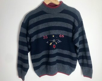 Vintage grey sweater boy 7-8 years red jumper kids 1990s retro girl