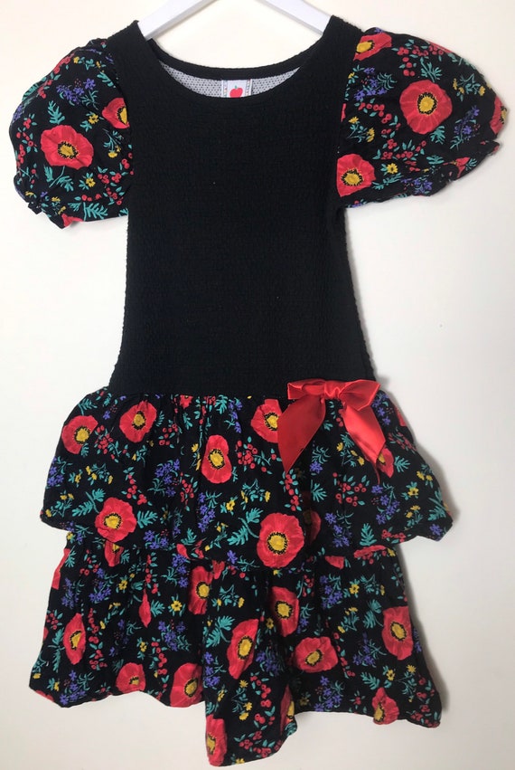 Vintage 1990s bright tiered floral skirt girl 8-9 years retro skater rara