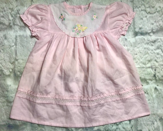 Embroidered bib collar dress baby girl 9-12 months satin pink | Etsy