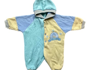 Vintage pastel color block romper 3-6 months baby boy girl hooded