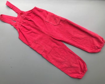 Vintage 1970s raspberry pink red corduroy dungarees overalls 2t 2-3 years retro girl
