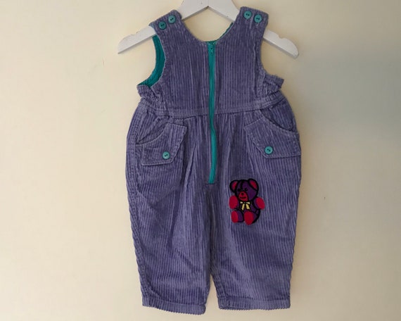 Vintage corduroy overalls 1990s 3-6 months purple… - image 1