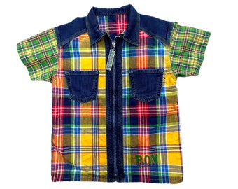 Bright vintage plaid button down shirt 3-4 years