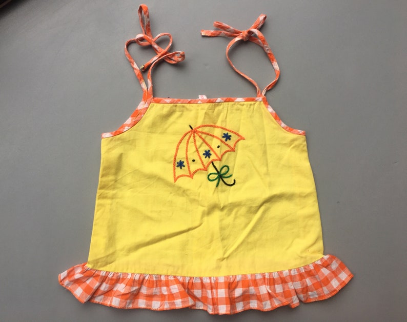Vintage girls summer top 2-3 yellow 1980s embroidered