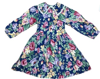 Bright floral vintage dress 1990s girl 5-6 years
