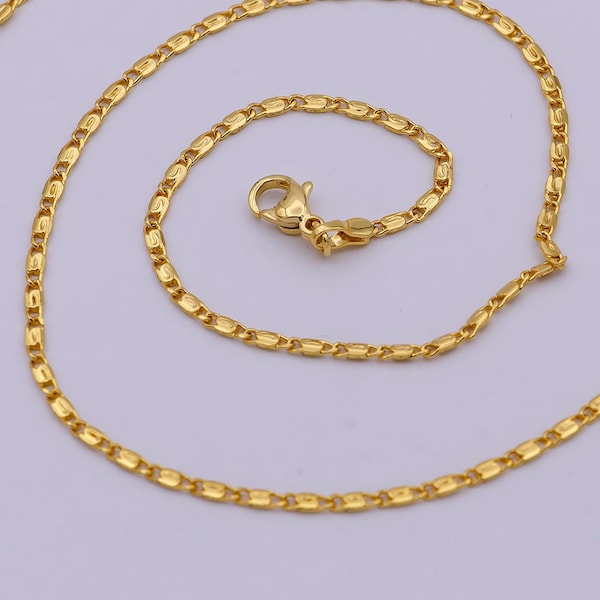 Collier de chaîne d’escargot délicat, chaîne à rouleaux en or, chaîne de trottoir en S, collier rempli d’or 24K de 18 pouces de long 1,7 mm de largeur | WA-536