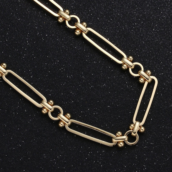 14K Gold  Stadium w/ Unique  Connector Chain by Yard,  double sided Chain, Wholesale bulk Roll for Jewelry Making Roll-488