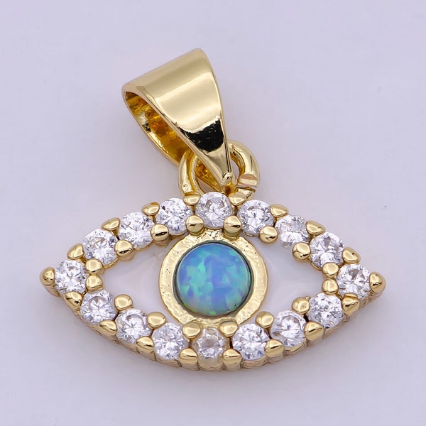 Evil Eye Micro Pave Blue Opal Charm - Evil Eye Cubic Zirconia Wholesale Pendant Fashion Jewelry Supply Necklace Bracelet Earring H-444