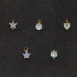 Mini Gold Filled Charms Circle Star Heart CZ Pendant Ab Rainbow CZ Charm, Aurore Boreale Cubic Zirconia charm Geometric Jewelry Supply