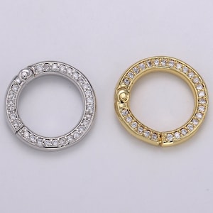 1 pc Double Sided CZ Pave Gold Spring Gate Ring, 15 mm  Push Gate ring, Charm Holder Clasp for Connector, Wristlet Holder K103, K104