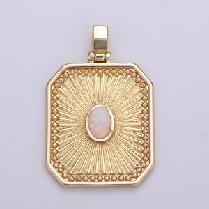 Sunburst Octagon Gold Tag Opal Gold Rectangle Radiance Size 32x20mm Pendant Square Charm, J-263