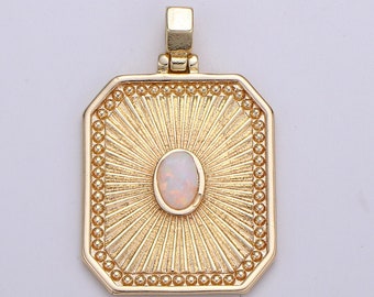 Pendentif carré Sunburst octogone en or, rectangle, opale, taille 32 x 20 mm, J-263