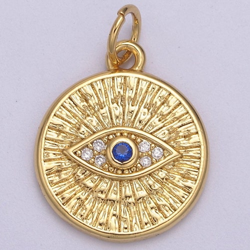 24K Gold Filled Evil Eye Charm Necklace round Circle Dainty - Etsy