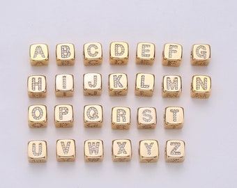 9x9mm Gold Initial Letter Beads, Alphabet Beads, Initial Beads, Alphabet Blocks Micro Pave Initial Block CharmforBracelet Necklace,BLOCK-004