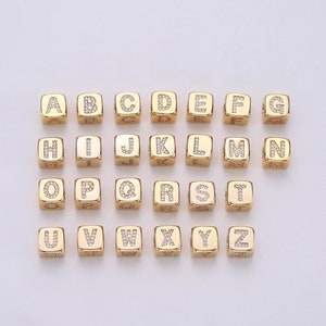 9x9mm Gold Initial Letter Beads, Alphabet Beads, Initial Beads, Alphabet Blocks Micro Pave Initial Block CharmforBracelet Necklace,BLOCK-004