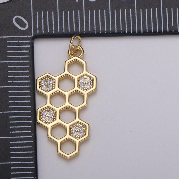 Dainty Gold Honey Comb Charm Silver Hexagon Honeycomb Charms, Open Bezel Pendant Honey Comb Charms for Bracelet Necklace Component