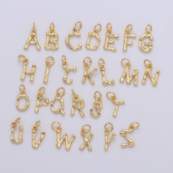 1pc Gold Initial Letter Pendant, Initials Letter Bamboo Charm Small Letter A-Z For add on charm on Bracelet Necklace Earring Supply, ALPH-05